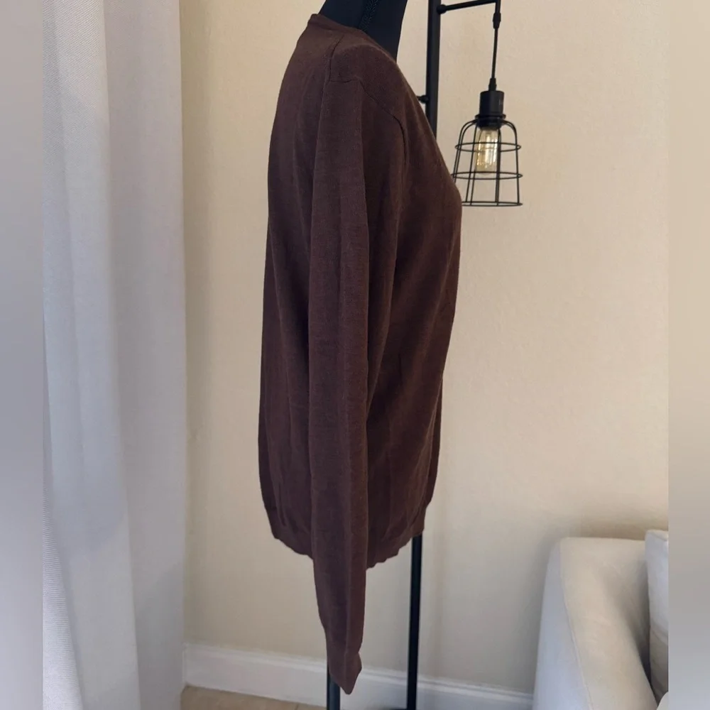 J.Crew Merino Wool V-Neck Sweater Mens Medium Brown Slim Fit Business Casual